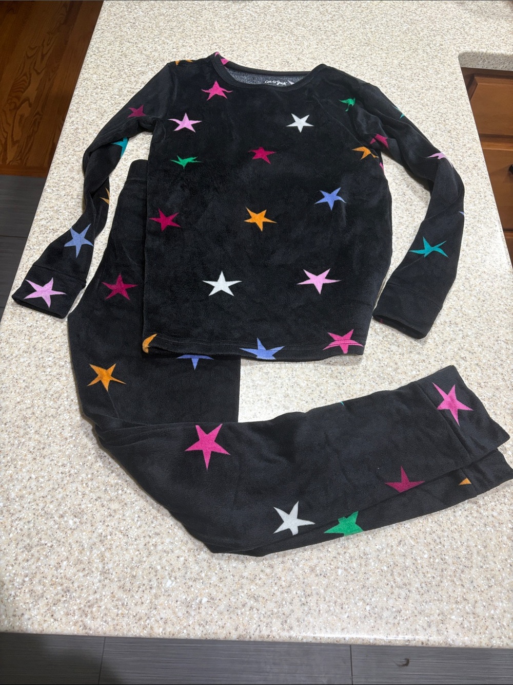 Cat & Jack size 14 black with stars fleece/velour pajamas
